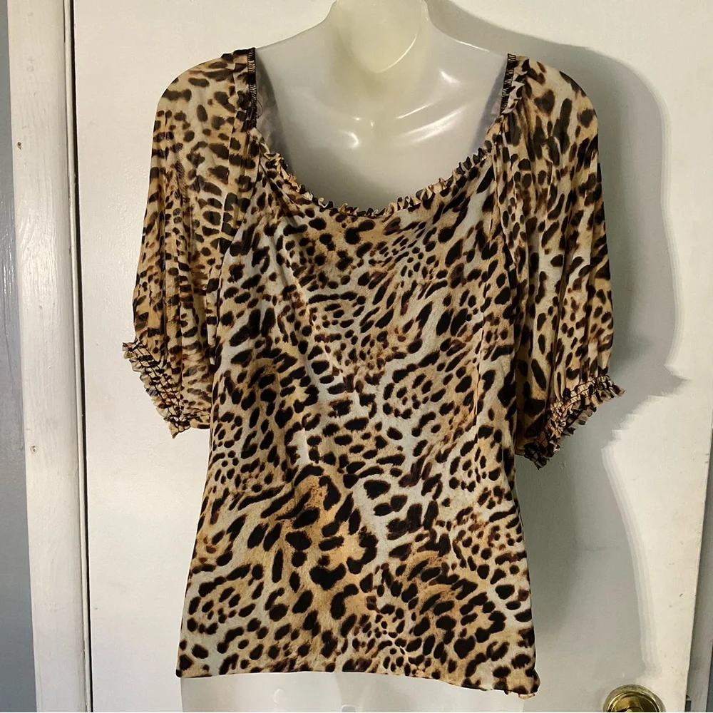INC International Concepts Leopard Print Ruched Blouse sz XL - Picture 2 of 10